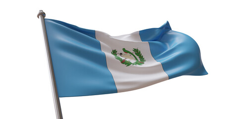 Guatemala flag waving isolated on white transparent background, PNG.