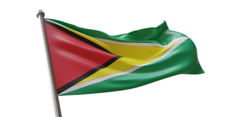 Guyana flag waving isolated on white transparent background, PNG.