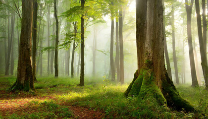 Misty Forest with Ancient Trees