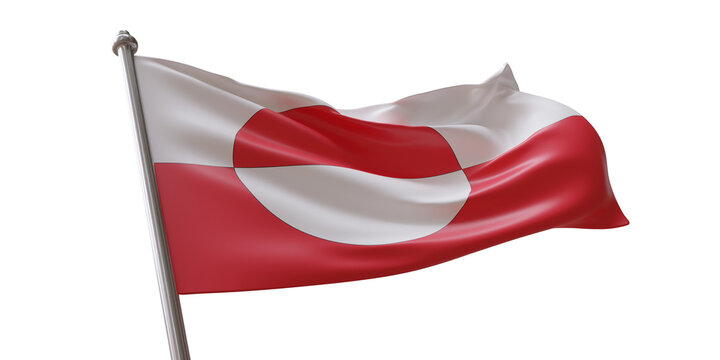 Greenland flag waving isolated on white transparent background, PNG.