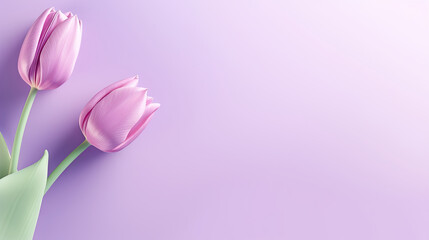  two pink tulips on a purple and pink background.  generative ai