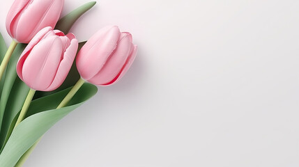  a bunch of pink tulips on a white background.  generative ai
