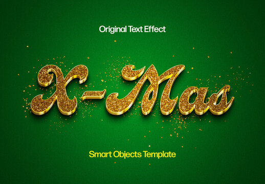 Green Christmas Glitter Gold Text Effect Mockup