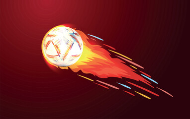 Football ball flying in flames. 