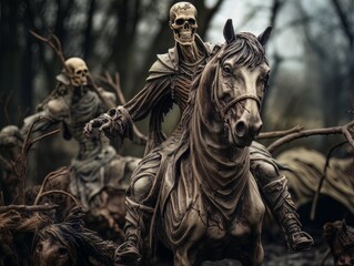 Black horseman skull of apocalypse riding black horse AI