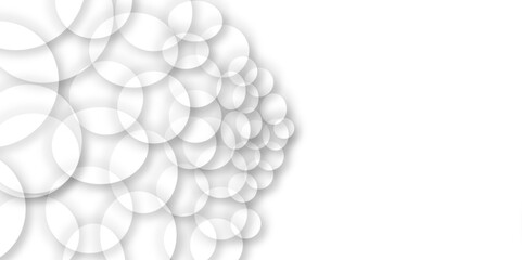 Modern abstract white background with circles. White bubble.Random shifted white circle background wallpaper banner pattern with copy space Abstract blank geometric circle with drop shadow background.