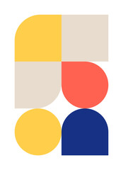 Trendy bauhaus pattern poster. Vector geometric color shapes in blue, beige, yellow and red colors. Simple abstract modern design elements. Fashion retro print for greeting card, web design