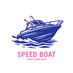 Speed Boat Clipart with sea waves vector Logo illustration isolated