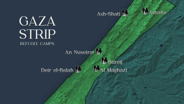 GAZA STRIP, 2023 - Animated map of Refugee Camps in the Gaza Strip