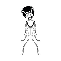 The Bride of Frankenstein Character of Hallowen Isolated Retro Cartoon Vector