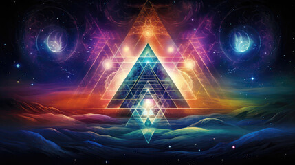 Sri yantra spiritual astral sacred geometry new age psychedelic - by generative ai - obrazy, fototapety, plakaty