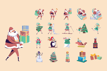 Characters for Merry Christmas, Isolated in Retro Cartoon Style
