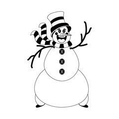 Snowman Character for Merry Christmas, Isolated in Retro Cartoon Style