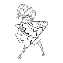 Elf Character for Merry Christmas, Isolated in Retro Cartoon Style