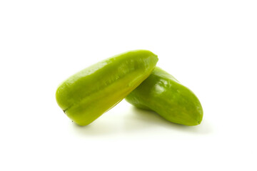 Two whole green bell pepper with soft shadow isolated on white background. .
