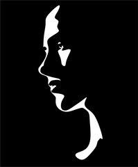 Modern woman portrait, beauty, surreal face, female body line art. For use as a flyer template or for use in web design