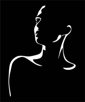 Modern woman portrait, beauty, surreal face, female body line art. For use as a flyer template or for use in web design