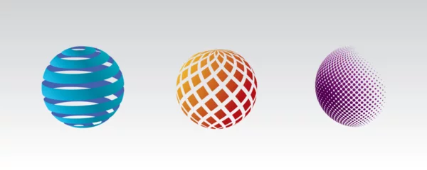 Fotobehang Set of three 3D sphere globe high technology digital network. vector logo design template. © AarifAsif