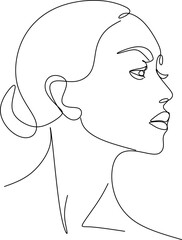 Continuous line drawing of Portrait of a Beautiful Woman's face. The Concept of Skin Beauty Care for young female models. Fashion beauty model with a white background. Vector