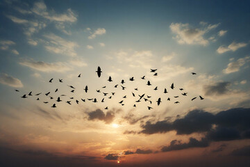 silhouette Birds flying in the sky.
