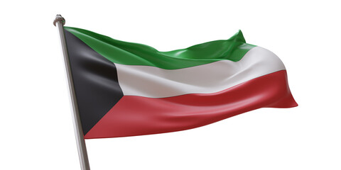 Kuwait flag waving isolated on white transparent background, PNG.