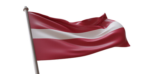 Latvia flag waving isolated on white transparent background, PNG.