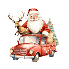 Santa Claus and deer isolated on transparent