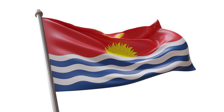 Kiribati flag waving isolated on white transparent background, PNG.