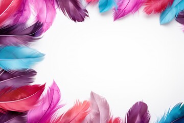 Colorful Feathers Texture Frame with White Copy Space Background