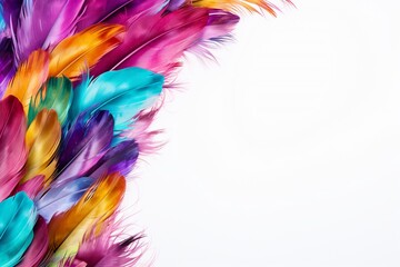 Colorful Feathers Texture Frame with White Copy Space Background