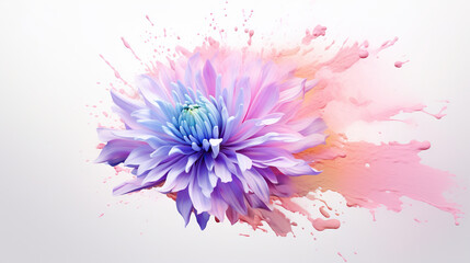  a blue and pink flower with a splash of paint on it.  generative ai