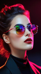 Obraz premium A Stylish Portrait Of A Woman With Statement Eyewear, Background Image, Best Phone Wallpapers