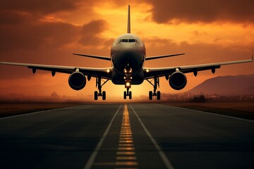 Fototapeta premium A front plane at sunset