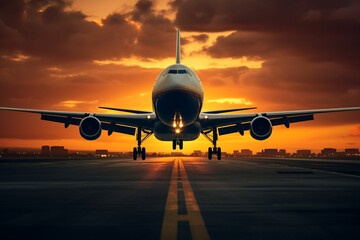 Fototapeta na wymiar A front plane at sunset