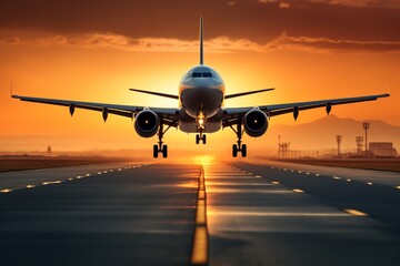 Fototapeta na wymiar A front plane at sunset