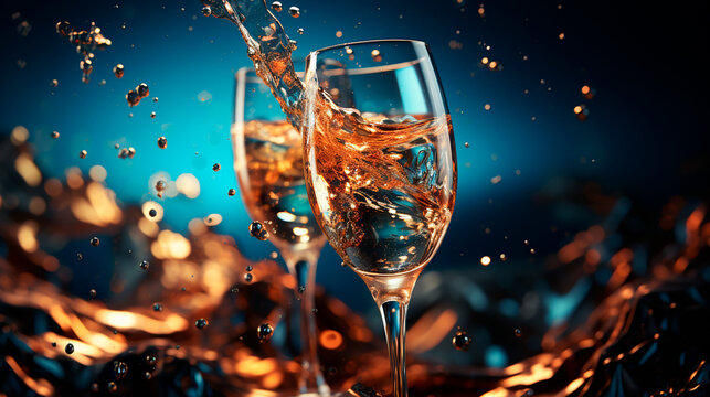 Luxurious Champagne Glass: Sparkling Crystal Flute Filled with Bubbles. Generative AI.