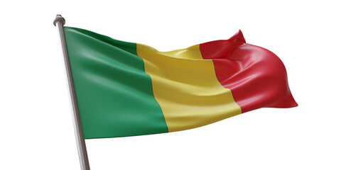 Mali flag waving isolated on white transparent background, PNG.