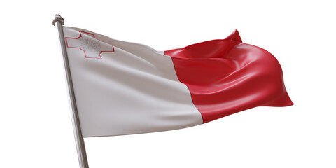 Malta flag waving isolated on white transparent background, PNG.