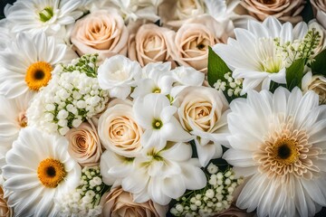 Obraz na płótnie Canvas Bridal wedding bouquet in white and beige colours. Tenderness flower