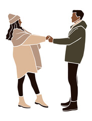 Abstract happy couple in winter illustration. Vector illustration.