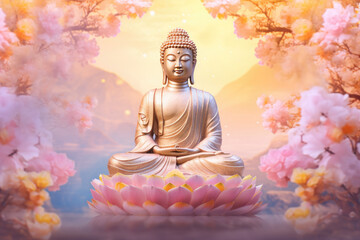 golden buddha and Pattern of spring and summer colors  - obrazy, fototapety, plakaty