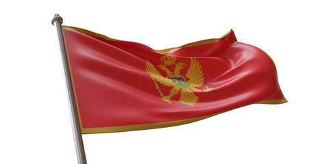 Montenegro flag waving isolated on white transparent background, PNG.