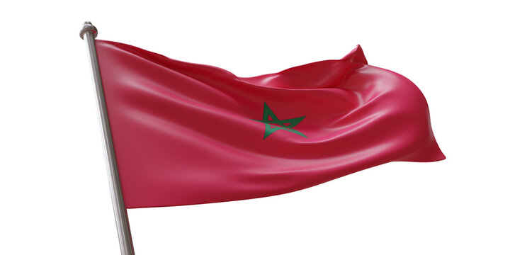 Morocco flag waving isolated on white transparent background, PNG.