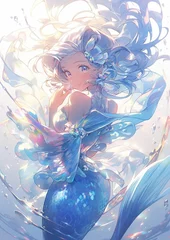Foto op Plexiglas AI generated illustration of a smiling mermaid with long, wavy hair © Wirestock