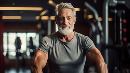 Obraz premium Senior man in gym working out with weights.