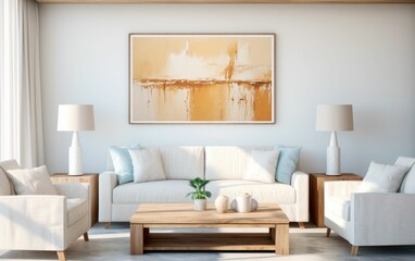 Fototapeta premium Modern living room in natural scandinavian style. AI Generative
