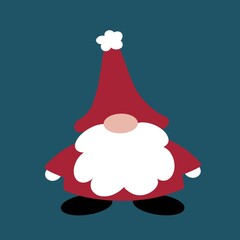 Gonk style Santa with black boots and bushy beard. Gonk style Father Christmas in a simple cartoon style. Contemporary, arty design for the festive season.