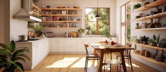 Interior design modern of kitchen in penthouse. AI generated image