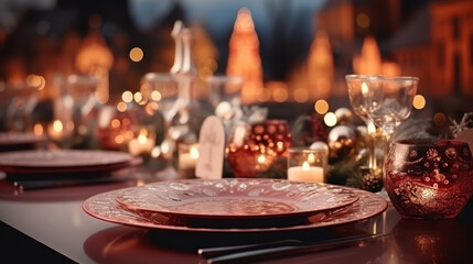 Fototapeta na wymiar Christmas and New Year 2024. set up on the table to celebrate.Beautiful light bokea blurry 