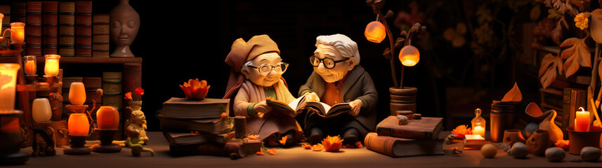 Happy retired senior couple enjoying each other's company while reading books. Concept of an enduring and loving relationship enriched with joyful shared experiences.